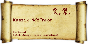 Kaszik Nándor névjegykártya
